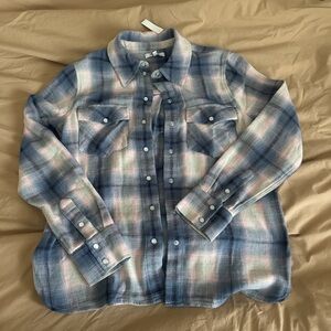 nwt madewell blue and white pink plaid button-up shirt size 6